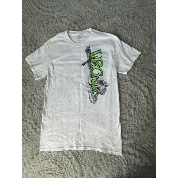 Gildan VBGrafx Girls Tshirt White with Skull, Sword Lime Green Letter Sz SP - Picture 1 of 9